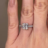 "North" 1 Carat Cushion Cut Diamond Hidden Under Halo Pave Diamond Shoulders Engagement Ring UHCC01