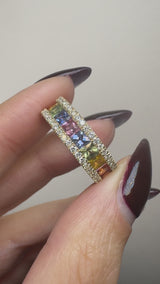18ct White Gold Natural Diamond And Multi Coloured Sapphires Ring