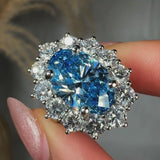 "Zirethra" Blue Sapphire 4 Carat Oval Cut Lab Grown Diamond Engagement Ring HLM30