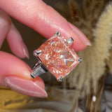 "Cali" 5 Carat Trilogy Pink Elongated Cushion Cut Lab Diamond Tapered Shoulder Engagement Ring