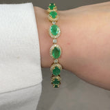 Oval Shape 12 Carat Emerald Center Featuring Diamond Halo Bracelet BRHAOCE