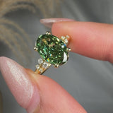 "Varnyx" Green 2.69 Carat Oval Cut Trilogy Lab Grown Diamond Engagement Ring HLM512