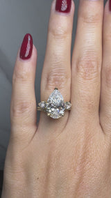 "Eli" 5 Carat Three stone Pear Shape Diamond Trilogy Matching Bridal Set Engagement Ring