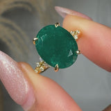 "Zyelle" Green 4.1 Carat Oval Cut Natural Diamond Shoulder Engagement Ring HR2046