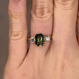"Sage" 1.65ct Emerald Cut Green Sapphire with Round Cut Diamond Engagement Ring