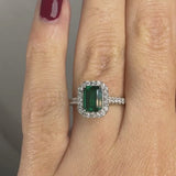 "Curena" 4-Carat Emerald Cut Halo and  Diamond Shoulder Engagement Ring HAEC05E