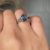 "Xavira" Blue Sapphire 2.5 Carat Pear Cut Trilogy Lab Grown Diamond Engagement Ring HLM507