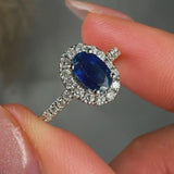 "Liorza" Blue Sapphire 0.74 Carat Oval Cut Natural Diamond Shoulder Engagement Ring HM1272