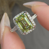 "Zyro" Green 2.01 Carat Emerald Cut Lab Grown Diamond Shoulder Engagement Ring RAM829M