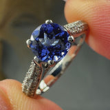 "Arzelle" Tanzanite 0.9 Carat Round Cut Natural Diamond Shoulder Engagement Ring TAMARA HM1