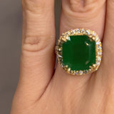 "Esme" Octagon 7.35 Carat Green Emerald Gem Halo Natural Diamond Shoulder Ring