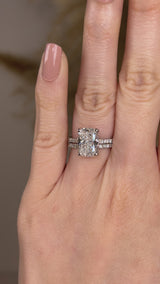 "Crussey" 5 Carat Cushion Cut Diamond Under Halo Matching Bridal Set Engagement Ring