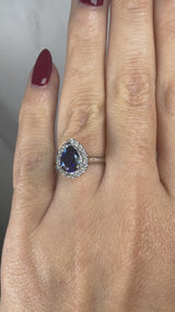 "Hailey" Pear Cut 3 Carat Halo Lab Grown Blue Sapphire Engagement Ring HAPS11S