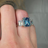 "Zylaris" Blue Sapphire 3.01 Carat Emerald Cut Trilogy Lab Grown Diamond Engagement Ring HLM38