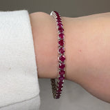 Round Cut Red Ruby Stone 4 Claw 10 Carat 18K White Gold Tennis Bracelet HB178