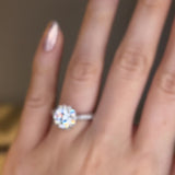 "Imogen" 1 carat Flower Halo Round Brilliant Cut Diamond Scallop Set Diamond Shoulder Engagement Ring HARB06