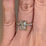 "Grace" Hidden Under Halo 4 Carat Elongated Radiant Cut Diamond Yellow Gold Engagement Ring