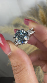 "Issabelle" Blue Round Cut 2 Carat and Marquise Lab Grown Diamond Shoulder Engagement Ring