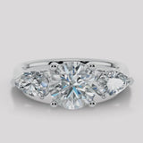 "Ivy" 1 carat Three Stone Round Brilliant Cut with Pear Cut Diamond Trilogy Engagement Ring 3SRB11
