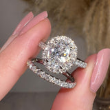 "Veronica" 1.75 Carat Halo Oval Cut Diamond Matching Bridal Set Engagement Ring
