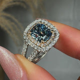 "Novyra" Blue Sapphire 0.7 Carat Cushion Cut Natural Diamond Shoulder Engagement Ring RAM1230R
