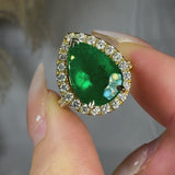 "Avionne" Green 4.15 Carat Pear Cut Natural Diamond Shoulder Engagement Ring HM2051
