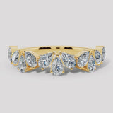 "Nahla" 1 Carat Pear Cut Diamond 18K Yellow Gold Foliage Half Eternity Ring ET3