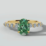 "Tessa" Oval Cut 2 Carat Lab Grown Fancy Vivid Green Diamond Shoulder 18k Yellow Gold Engagement Ring DSOC05