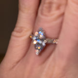 "Moxi" 1 carat Marquise Cut Diamond Hidden Under Halo Scallop Set Diamond Shoulder Engagement Ring UHMC01