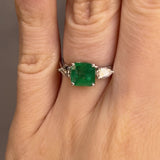"Danica" Three Stone Trilogy 1.77 Carat Green Emerald Octagon Centre Pear Shoulders Platinum Ring