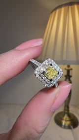 "Holly" Yellow Cushion Cut 1 Carat Halo Diamond Shoulder Engagement Ring HACC08