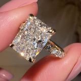"Grace" Hidden Under Halo 4 Carat Elongated Radiant Cut Diamond Yellow Gold Engagement Ring