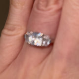 "Brielle" 1 Carat Three Stone Cushion and Half Moon Side Stones Trilogy Diamond Ring 3SCC01