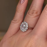 "Lottie" 1 Carat Flower Halo Oval Cut Diamond Hidden Diamond Undersetting Engagement Ring HAOC01