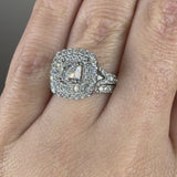 "Nassey" 2 Carat Cushion Cut Halo and Diamond Shoulder Matching Set Engagement Ring