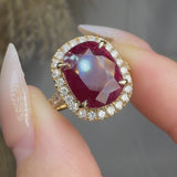 "Elyx" Ruby 4.34 Carat Cushion Cut Natural Diamond Shoulder Engagement Ring HR1386