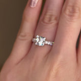 "Amina" 1 Carat Cushion Cut Diamond Scallop Set Diamond Band Engagement Ring DSCC02