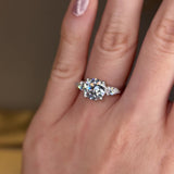 "Ivy" 1 carat Three Stone Round Brilliant Cut with Pear Cut Diamond Trilogy Engagement Ring 3SRB11
