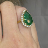"Orzen" Emerald Green 5.81 Carat Pear Cut Halo Natural Diamond Engagement Ring HR843