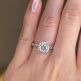 "Mia" 1 Carat Halo Cushion Cut Diamond Shoulder Engagement Ring HACC02
