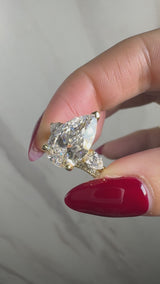 "Eli" 5 Carat Three stone Pear Shape Diamond Trilogy Matching Bridal Set Engagement Ring