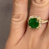 "Ines" 2 Carat Cushion Emerald Gem Halo Diamond Shoulder Ring