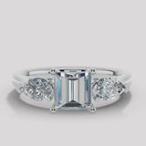 "Estelle" 1 carat Three Stone Princess Cut with Pear Cut Diamond Trilogy Engagement Ring 3SPC02
