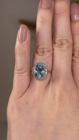 "Juliana" 2 Carat Aquamarine Oval Cut Halo Diamond Engagement Ring