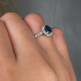 "Liorza" Blue Sapphire 0.74 Carat Oval Cut Natural Diamond Shoulder Engagement Ring HM1272