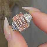 "Orvexia" Pink 5.08 Carat Emerald Cut Trilogy Lab Grown Diamond Engagement Ring HLR446