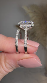 "Crussey" 5 Carat Cushion Cut Diamond Under Halo Matching Bridal Set Engagement Ring