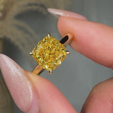 "Elthara" Yellow 3.07 Carat Cushion Cut Solitaire Lab Grown Diamond Engagement Ring HLR441
