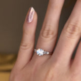 "Amelia" 1 carat Three Stone Round Brilliant Cut with Emerald Cut Diamond Trilogy Engagement Ring 3SRB54