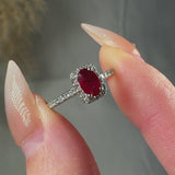 "Zevoria" Ruby 0.73 Carat Oval Cut Natural Diamond Shoulder Engagement Ring RAM592R